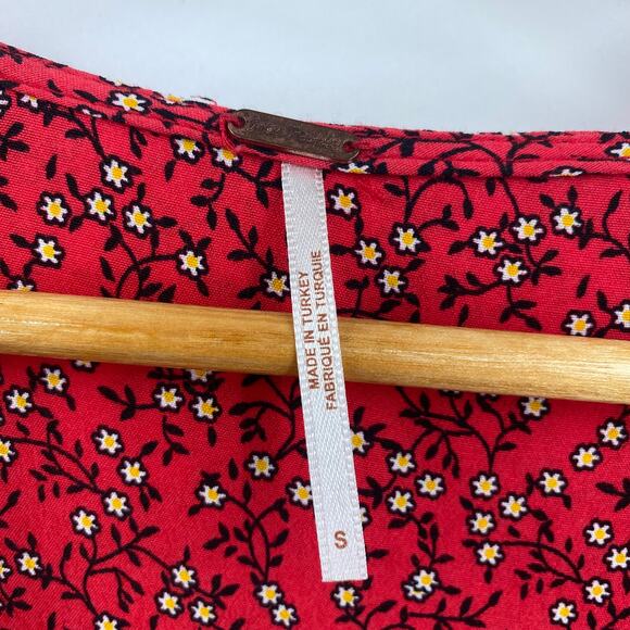 Free People Clara Mini Dress Tie Front Fit & Flare Floral Red Black Womens Small - Picture 5 of 6